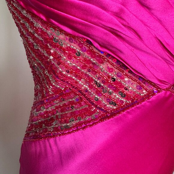 Vintage Y2K Jovani Fuchsia Silk Beaded Backless Cocktail Dress Size‎ 2 MobWife - Picture 12 of 16